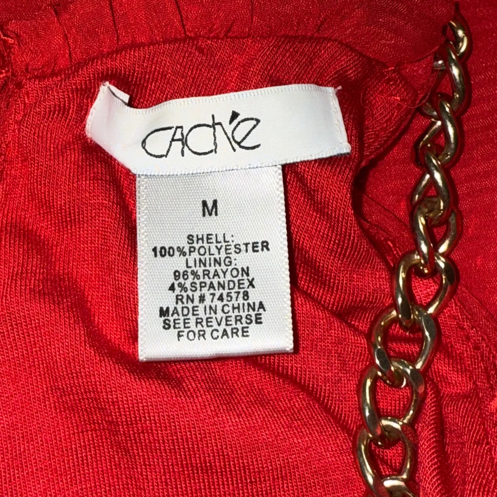 CACHE Lipstick Red Gold Chain Halter Ruffle Sleeveless Blouse EUC Size Medium - Image 8