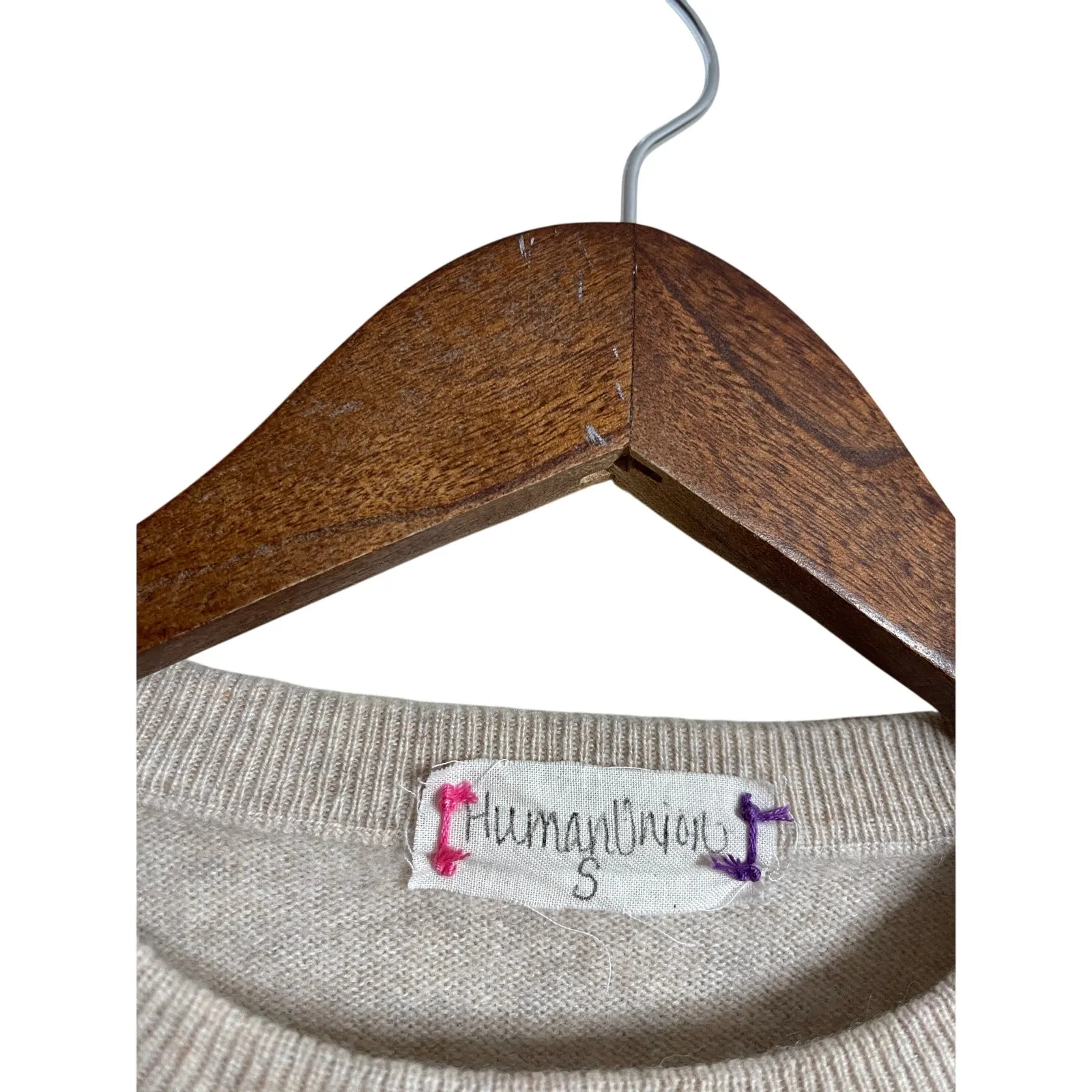 HumanUnion Custom Cashmere Crewneck Sweater "Forever Fangirl " Womans Small Tan - Image 11