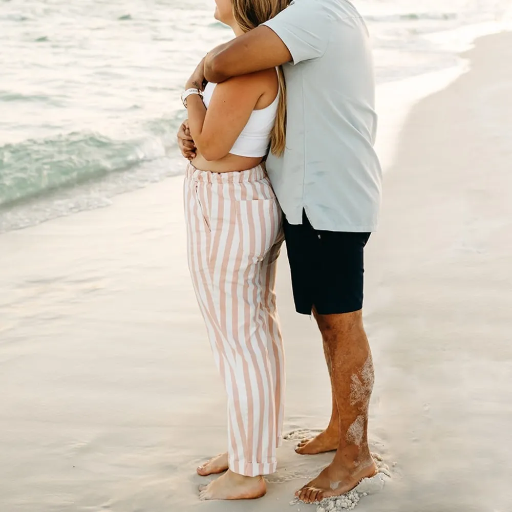 Forever 21 Women's Pink Striped Straight Leg High Rise Pants Size Medium - Image 2