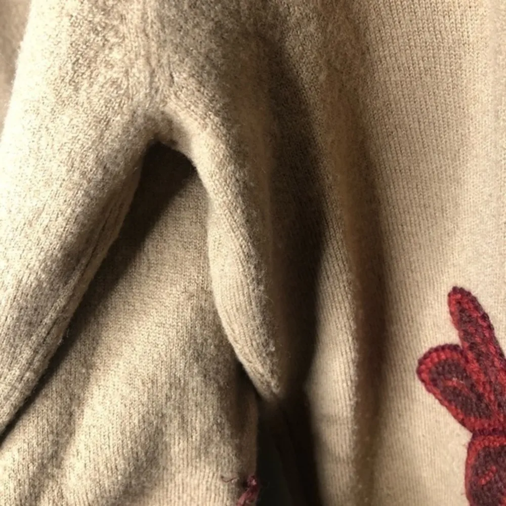 Vintage Kay Unger tan 100% wool embroidered cardigan sweater waist tie leaves - Image 8