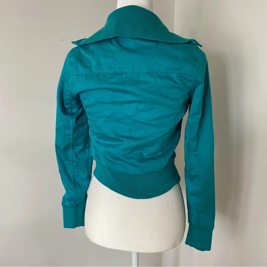 MISS LONDON Women's Zip Front Denim Style Lightweight Teal Jacket Size Small - Image 4
