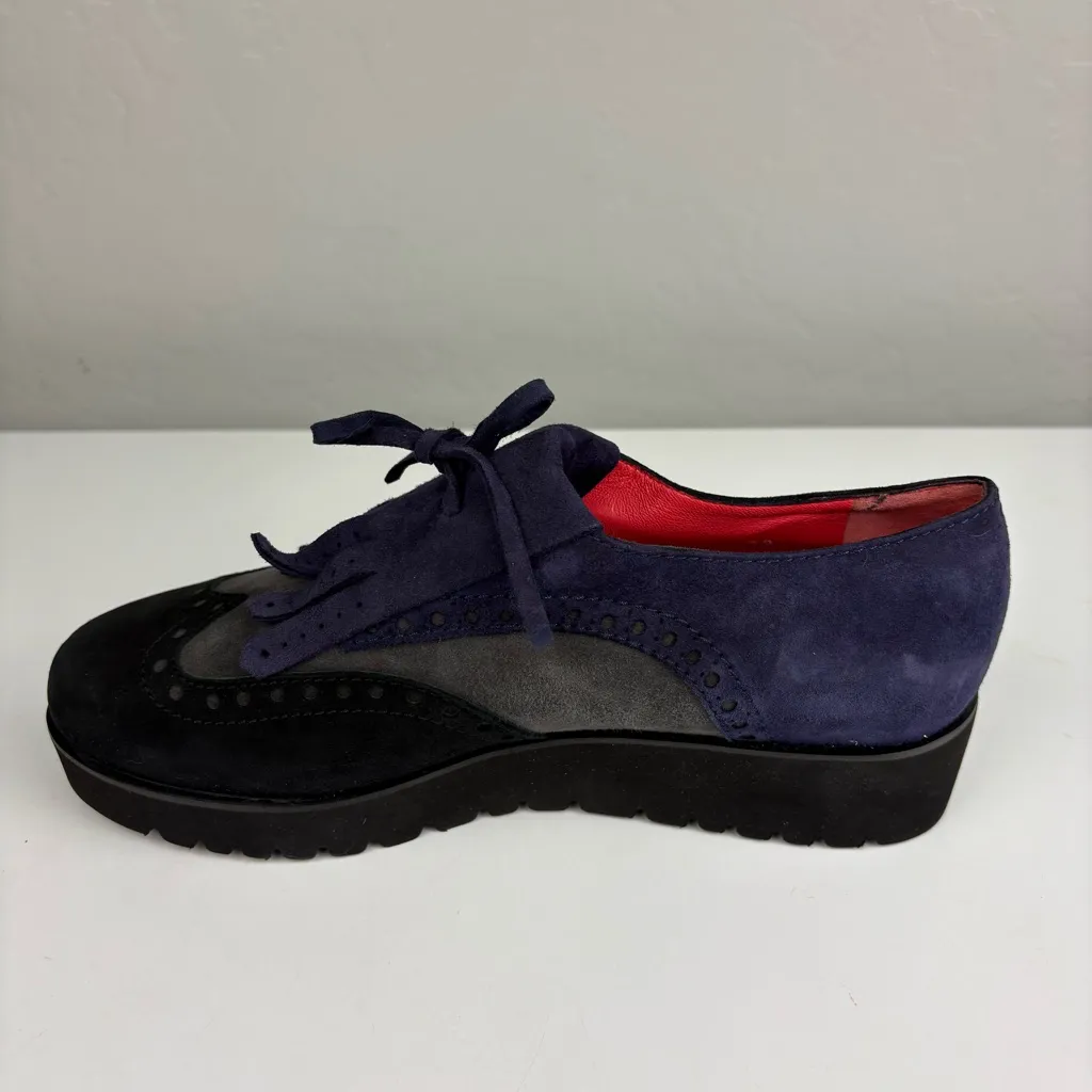 Pas De Rouge gray blue and black oxford shoes with fringe details size 39 - Image 5