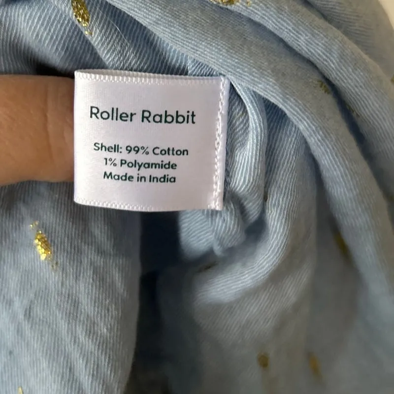 Roller Rabbit Cotton Light Blue Metallic Gold Dot Popover Long Sleeve Blouse - Image 7