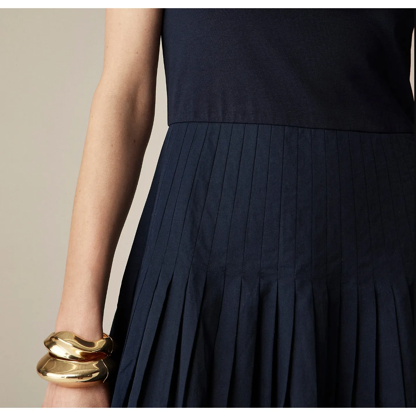 J.Crew Pintuck Mixy Dress Stretch Cotton Midi A line Minimalist Navy Small NWT - Image 3