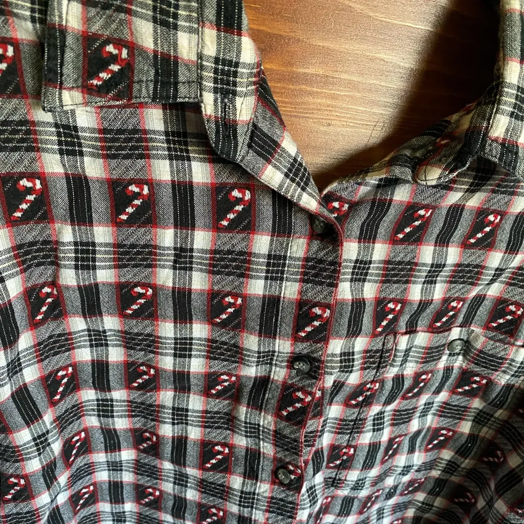 Vintage Candy Cane Flannel Shirt‎ Size 1X - Image 3