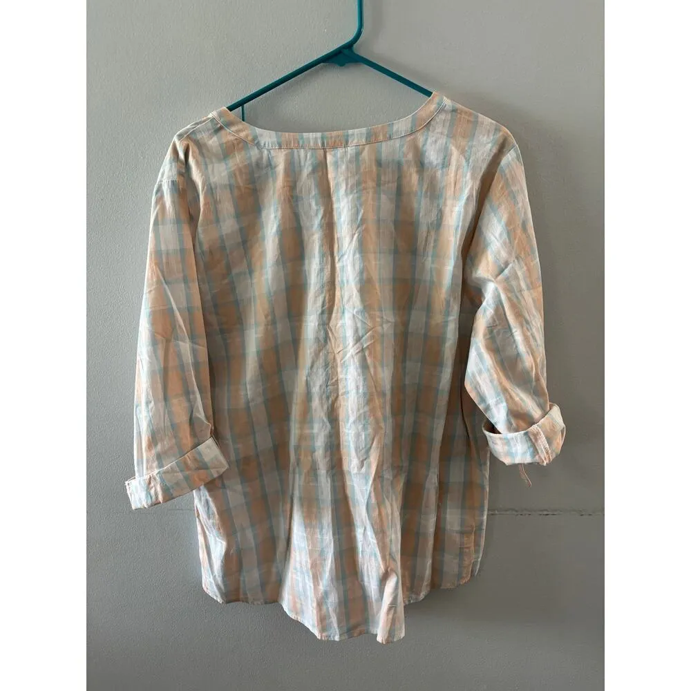 Christopher & Banks Womens Plaid Popover Blouse Size XL Pastel Beachy Coastal - Image 2