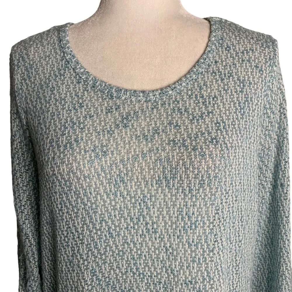 Krazy Kat Lightweight Knit Sweater XL Blue Lace Trim Long Sleeve Round Neck - Image 2
