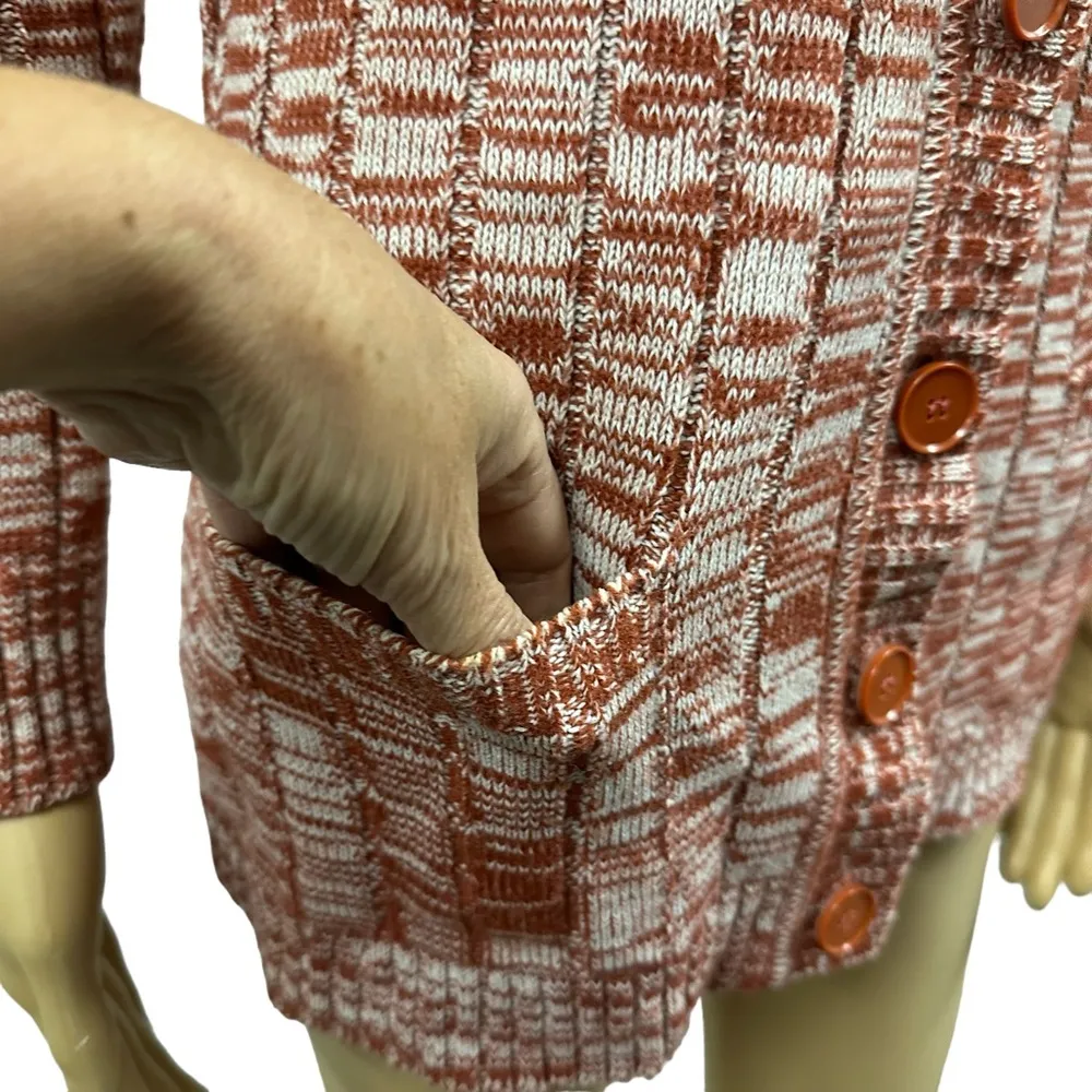 Vintage 70s Woolco Stroller Space Dye Cardigan Sweater with Pockets Womens S Orange - Image 4