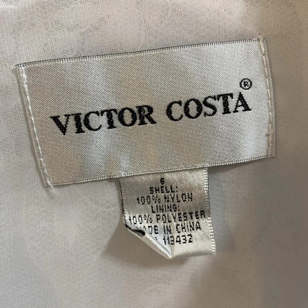 Vintage VICTOR COSTA Sz 6 White Floral Lace Pattern Blouse Zip Up Clean Girl - Image 8