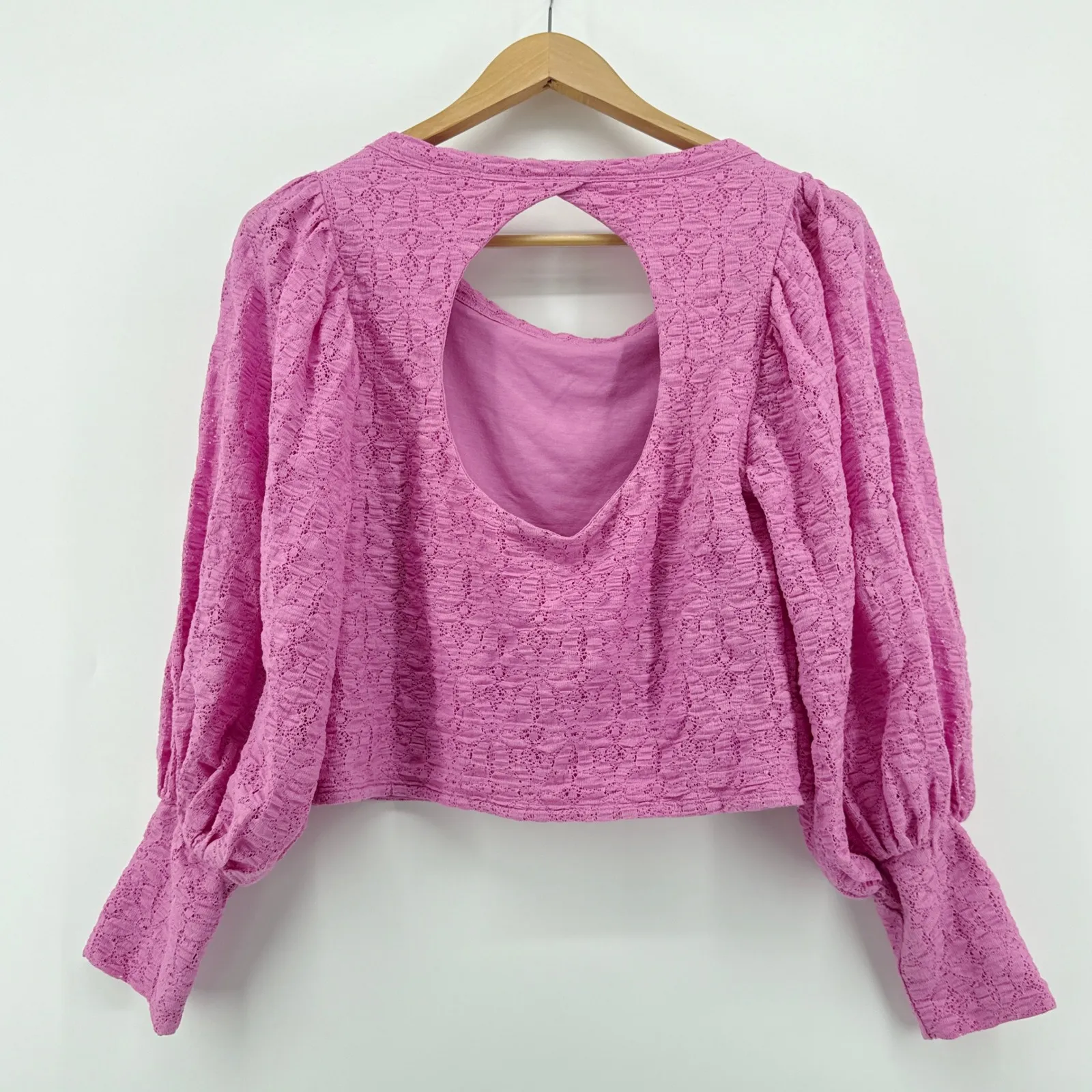 Free People Tea Time Floral Lace Plumeria Pink Cutout‎ Back Top Large OB1251902 - Image 5