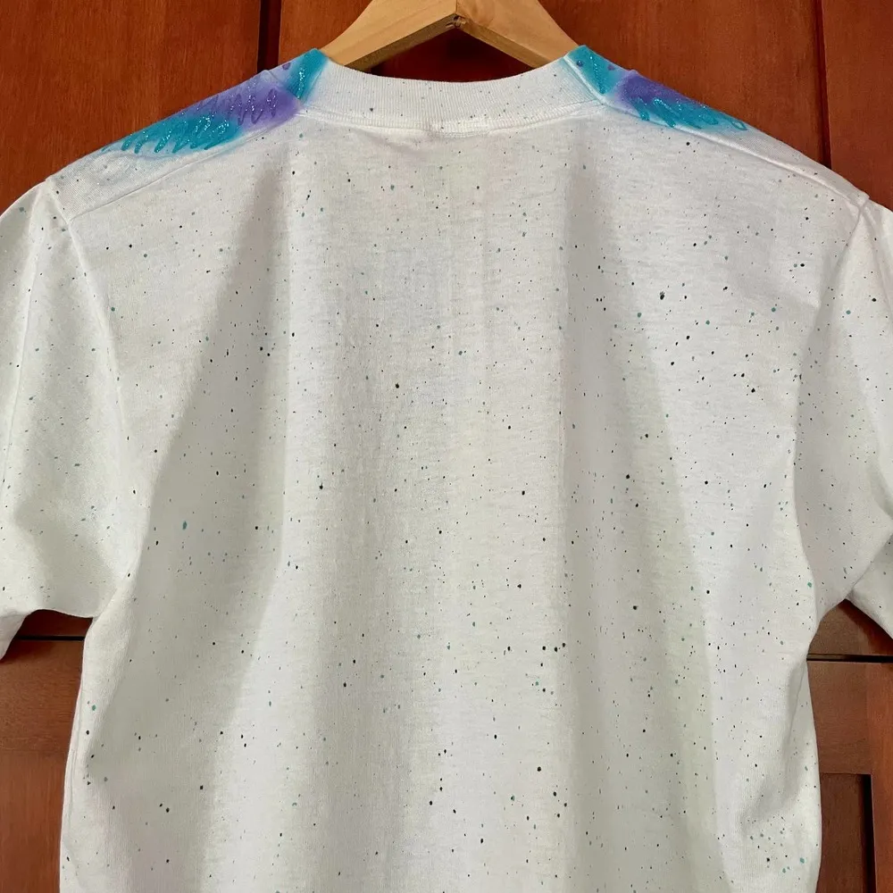 Vintage Sundrops Sportswear Tee Shirt Paint Splatter Glitter Size Petite Medium - Image 5