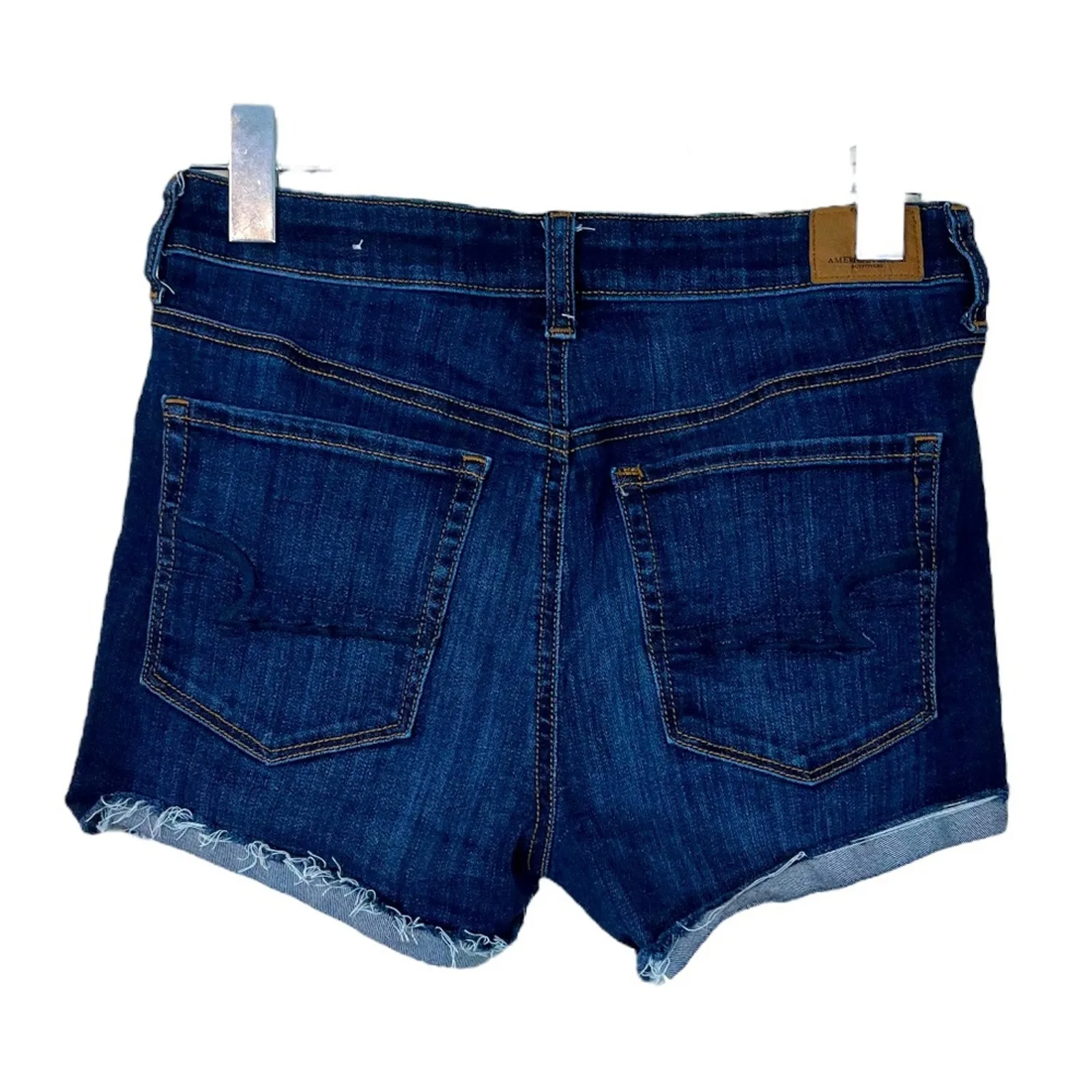 American Eagle AEO Jean Shorts Raw Frayed Hem 3” Inseam Stretch Dark Wash Size 2 - Image 2