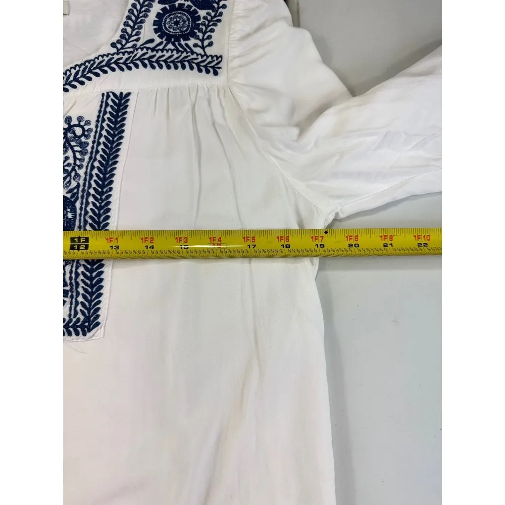 Saint Tropez West Embroidered Blouse Top White Blue Long Sleeve Boho Medium - Image 7