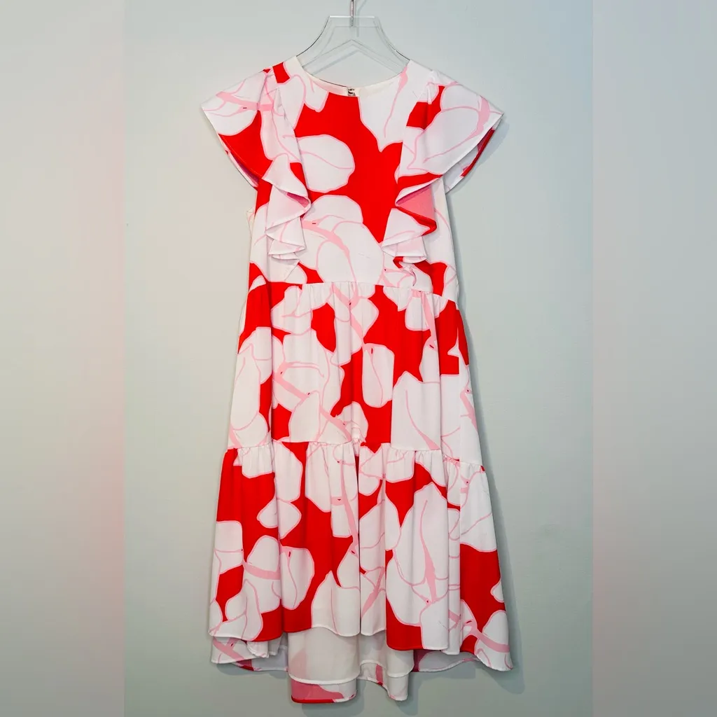 Crosby By Mollie Burch Floral Tiered Red White Pink Ruffle Dress Size XS - Image 12