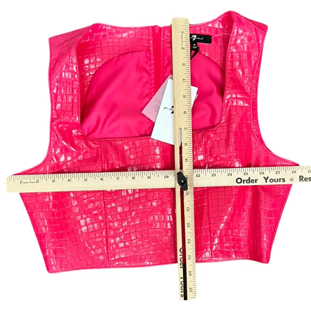 7 For All Mankind Hot Pink Vegan Leather Crocodile Crop Top Shorts Set M NEW Tag - Image 3