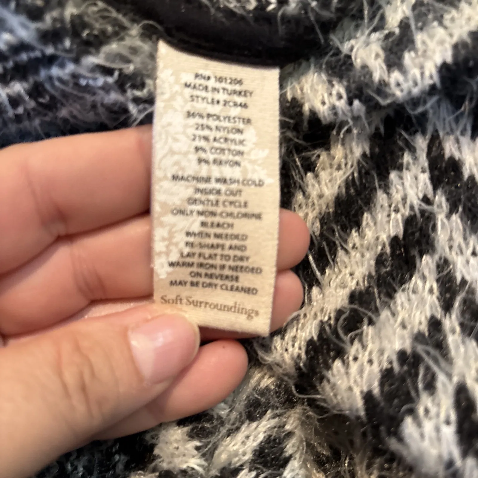 Soft Surroundings Large Open‎ Front Chevron Knit Cardigan Jacket Black White - Image 7