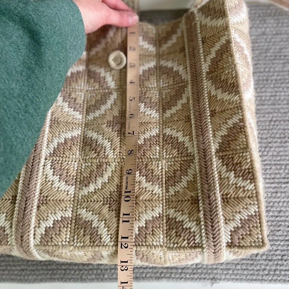 Vintage White Neutrals Handmade Bargello Needlepoint Lined Square Tote Bag Purse Tan - Image 7