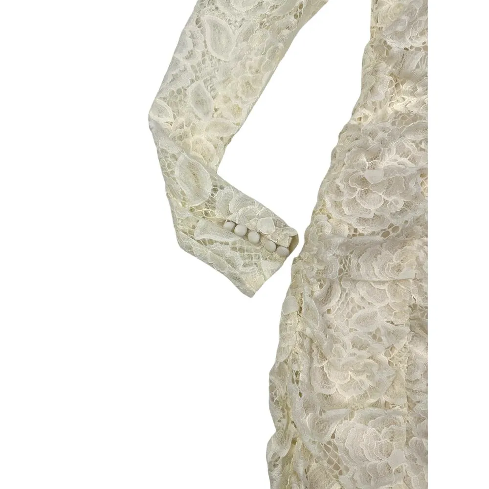 For Love & Lemons - Lace Rose Choker Long Sleeve Mini Dress in Ivory - Image 3