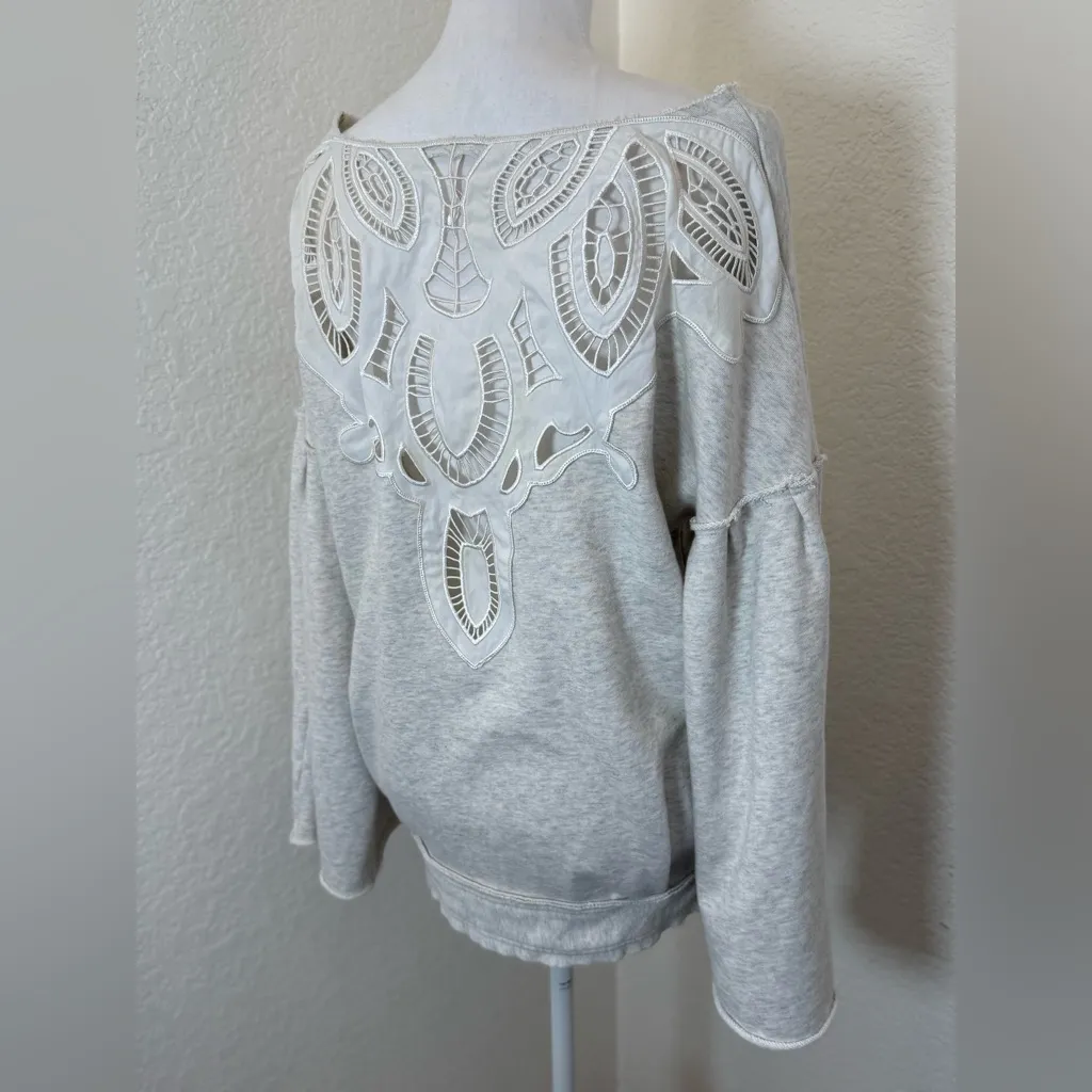 Free People Grey‎ lace cutout sweatshirt. Small Gray - Image 2