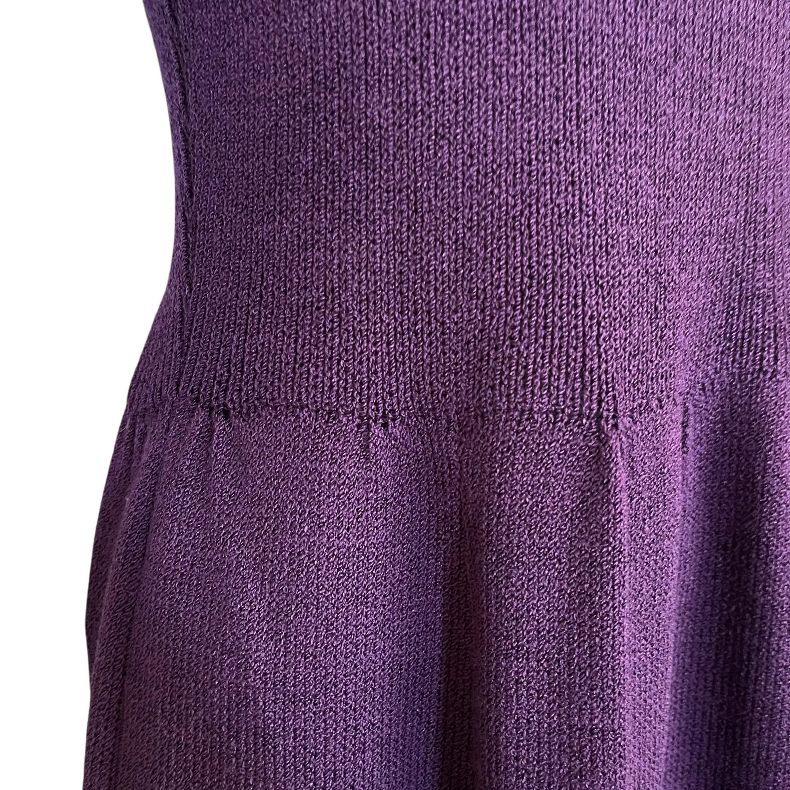 St John Vintage Plum Purple Santana Knit Wool Long-Sleeve A-Line Midi Dress - Image 6