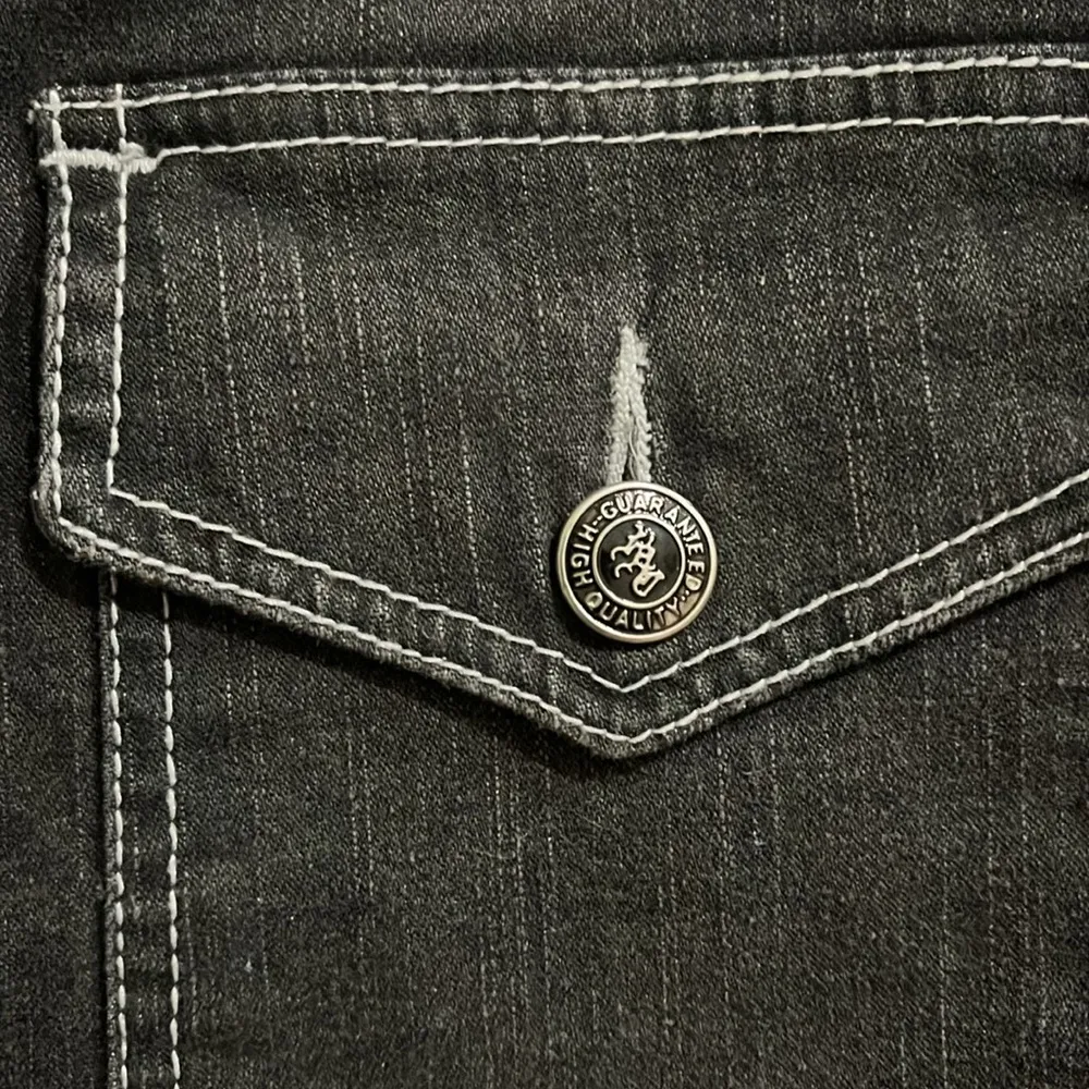 Juniors Jean Jacket Black Rinsed Distressed Stretch Crop Denim 7/8 - Image 5