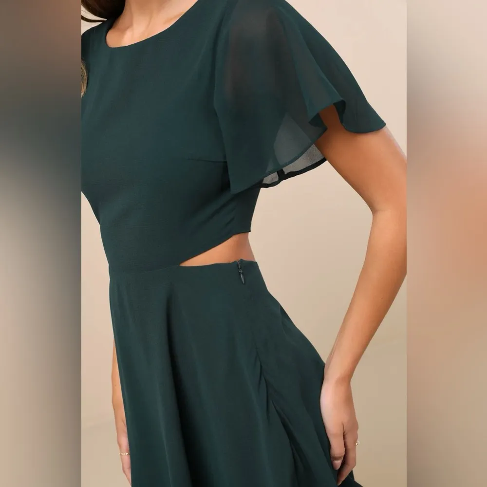 LULU’S Blissful Love Dark Green Cutout Mini Skater Dress - Image 4