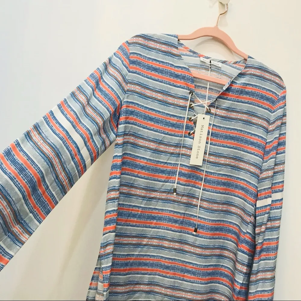Anthropologie Blue Matison Stone Alder tunic tribal stripe print sma… - Image 3