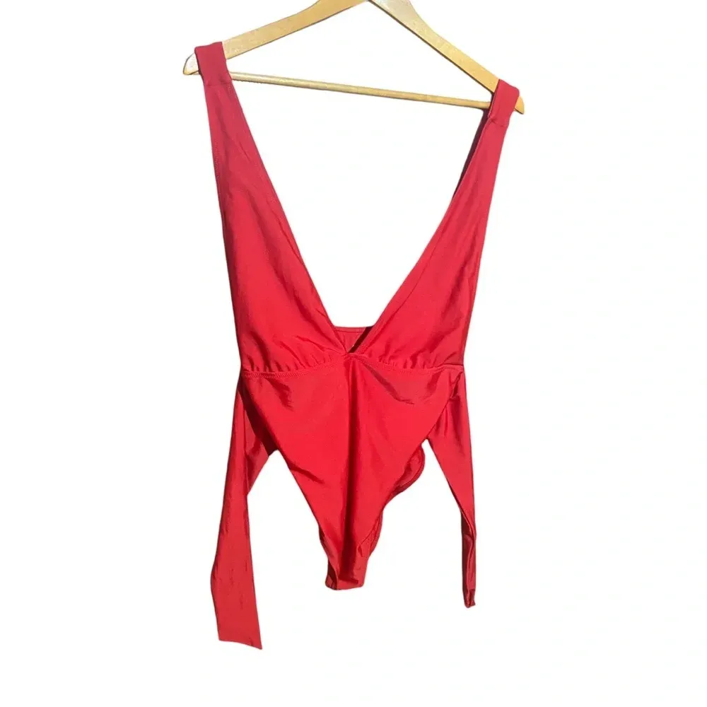 Aerie Red Tie Back Full‎ Coverage One Piece Swimsuit Size Medium - Image 6