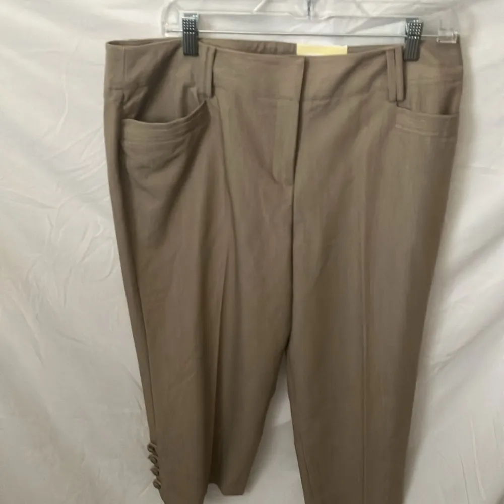 DressBarn: Tan Khaki Cropped Pants- with buttons on side of pants- slim leg- 16 - Image 10