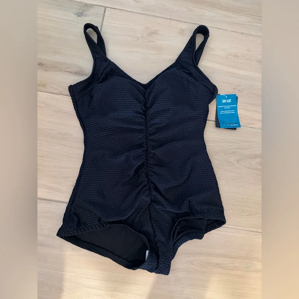 NEW Maxine of Hollywood Standard Shirred Front Girl Leg One Piece Swimsuit 16 - Image 4