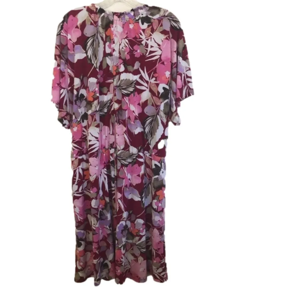 MAGGY LONDON POLY DRESS SHORT SLEEVE PINK FLORAL 14W - Image 4