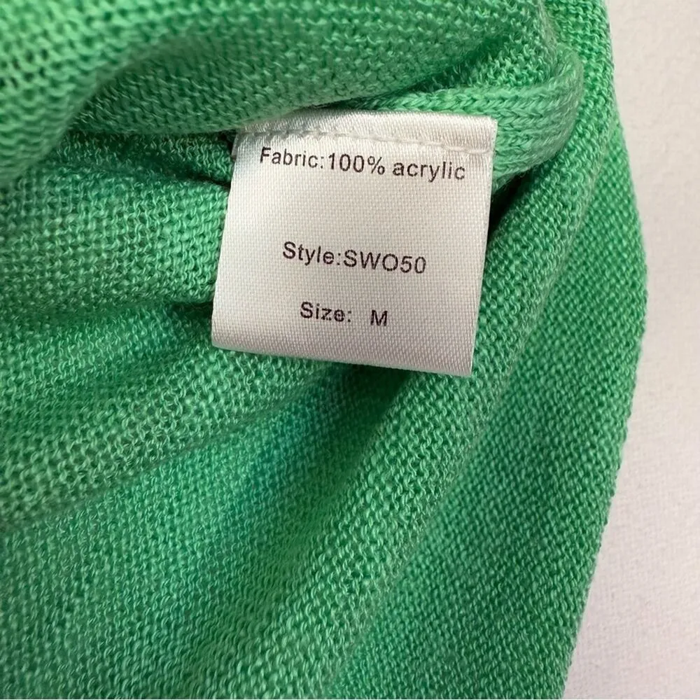 Ombré Cold Shoulder Knit Sweater Women’s Medium Cream Green lightweight - Image 6