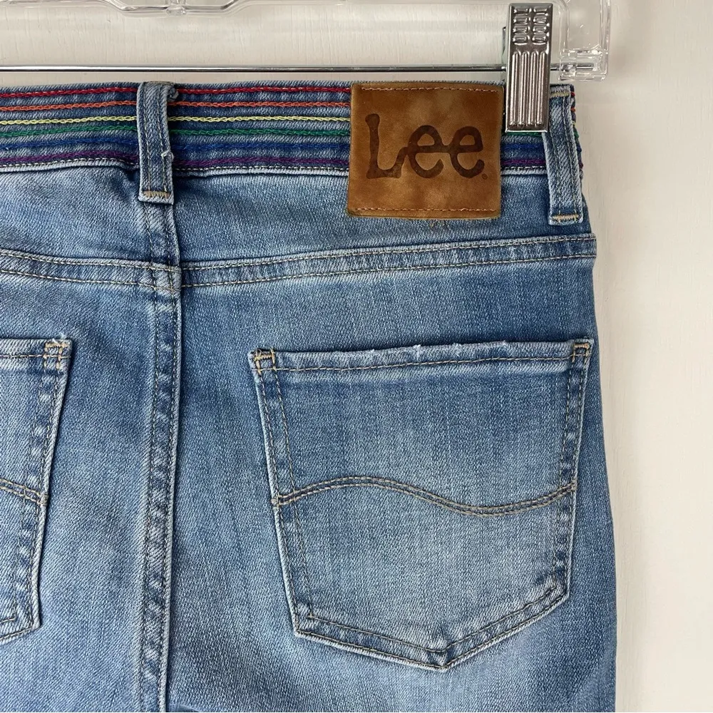 Vtg Y2K Lee Button Fly Bootcut Jeans Rainbow Stitching Sz 2 - Image 8