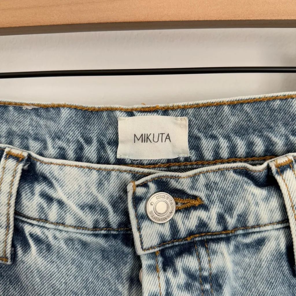 Mikuta 26 Distressed Ripped Knee Slim Straight Jeans Acid Wash Grunge Cotton Blue - Image 7