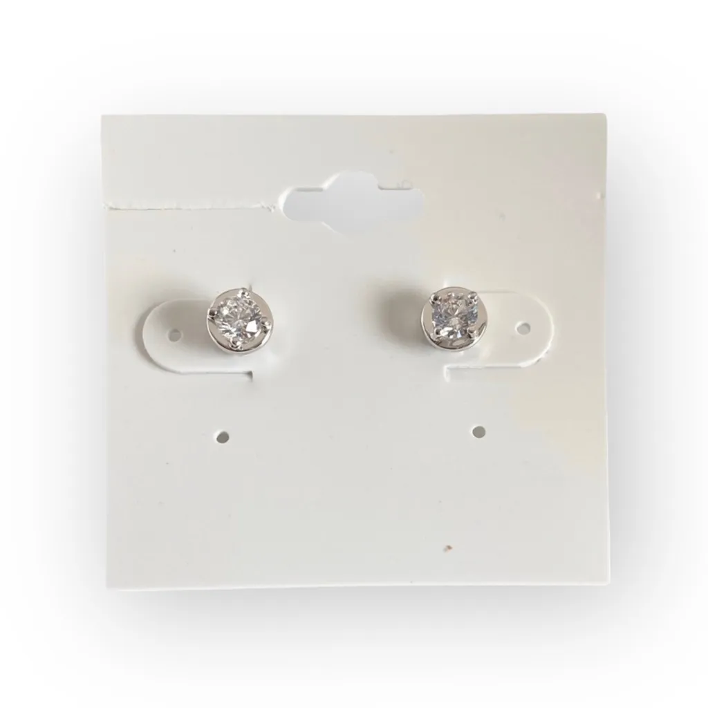 new Lassaire ᪥ Simulated Diamond Bezel Stud Earrings ᪥ Platinum Plated Silver ᪥ - Image 2