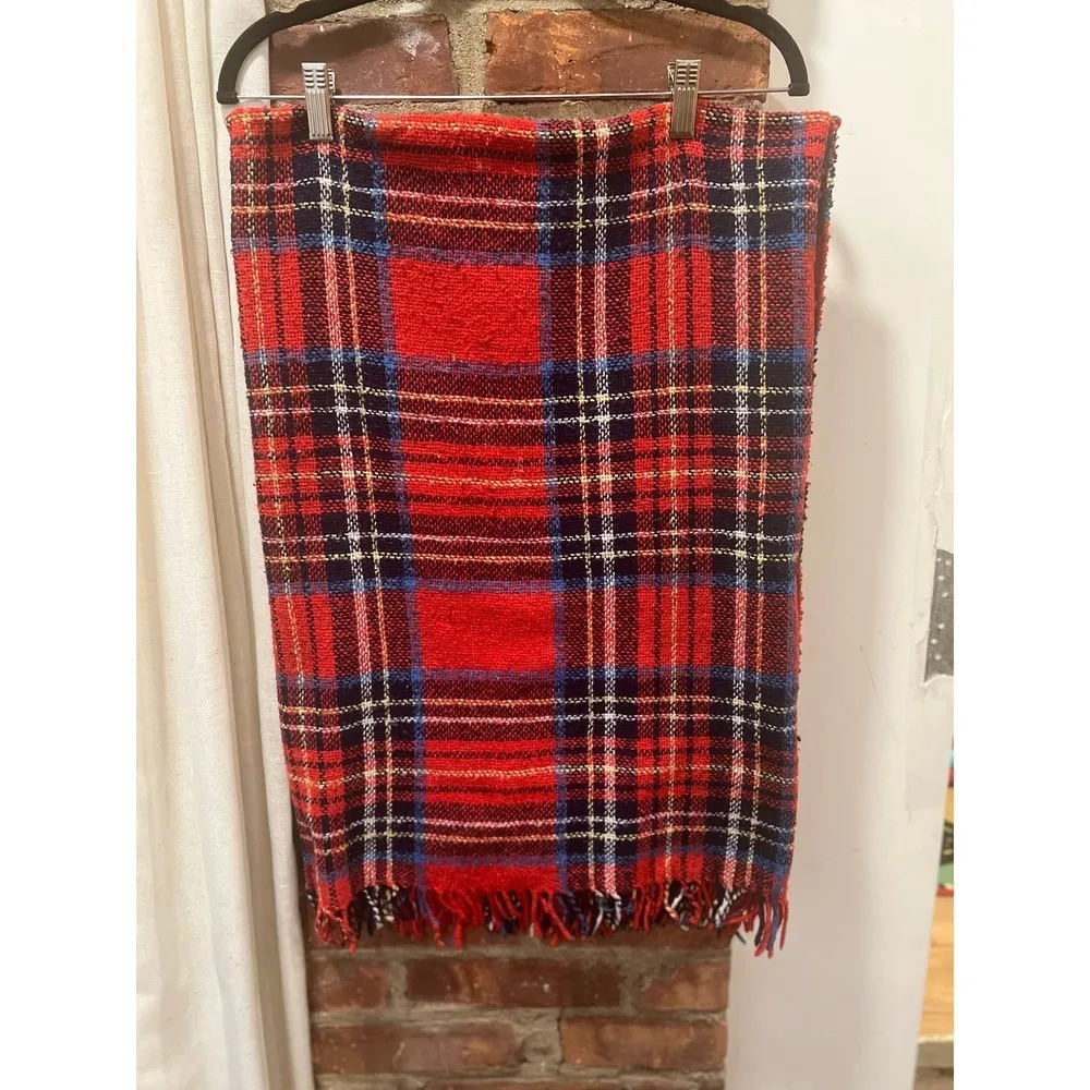 Women’s Warm Preppy Plaid Blanket Scarf Fall Winter Holidays Red - Image 7