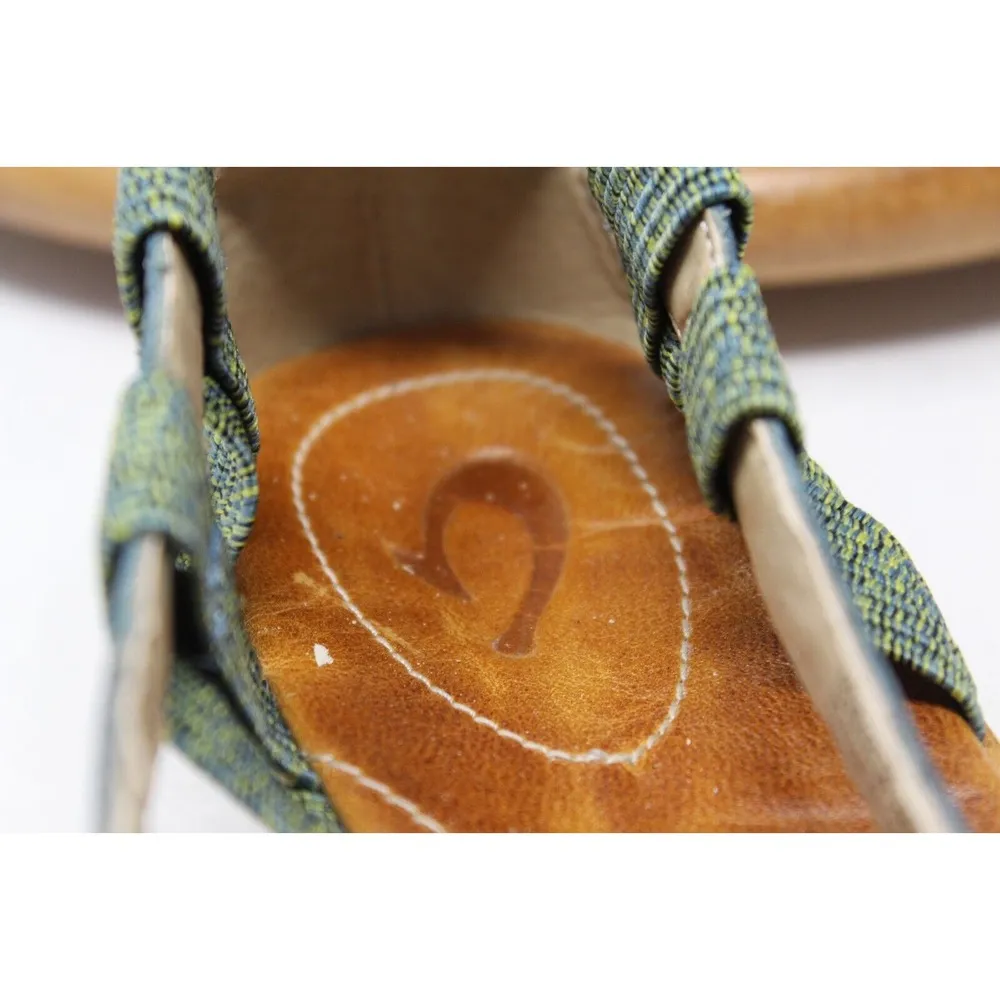 Olukai Sandal Womens Size 9 W Leather Ulana Basket Weave Blue Green Slip On Shoe - Image 3