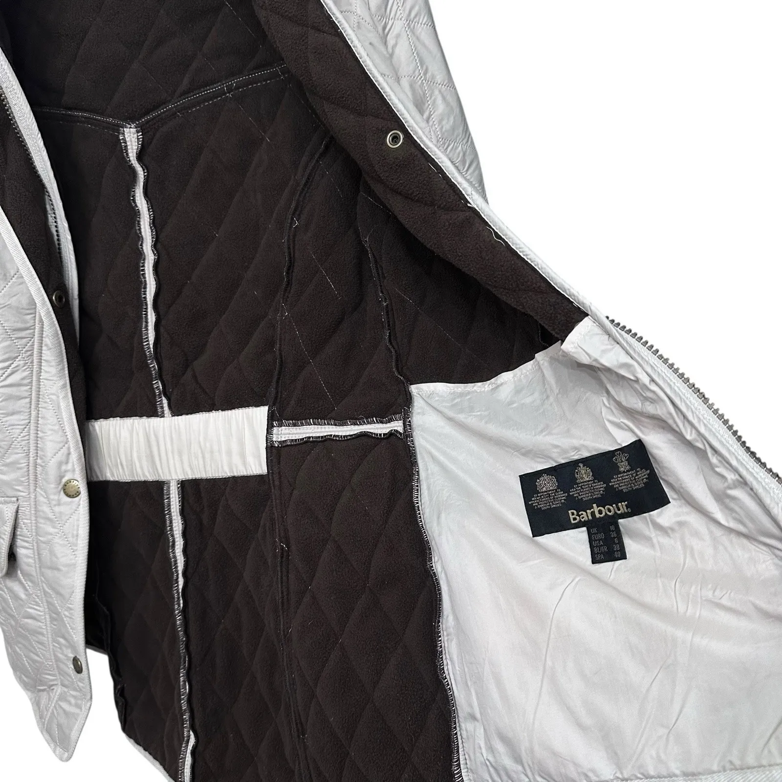 Barbour Cavalry Polarquilt Jacket Womens 6 Beige Quilted Full Zip Riding Coat - Image 7