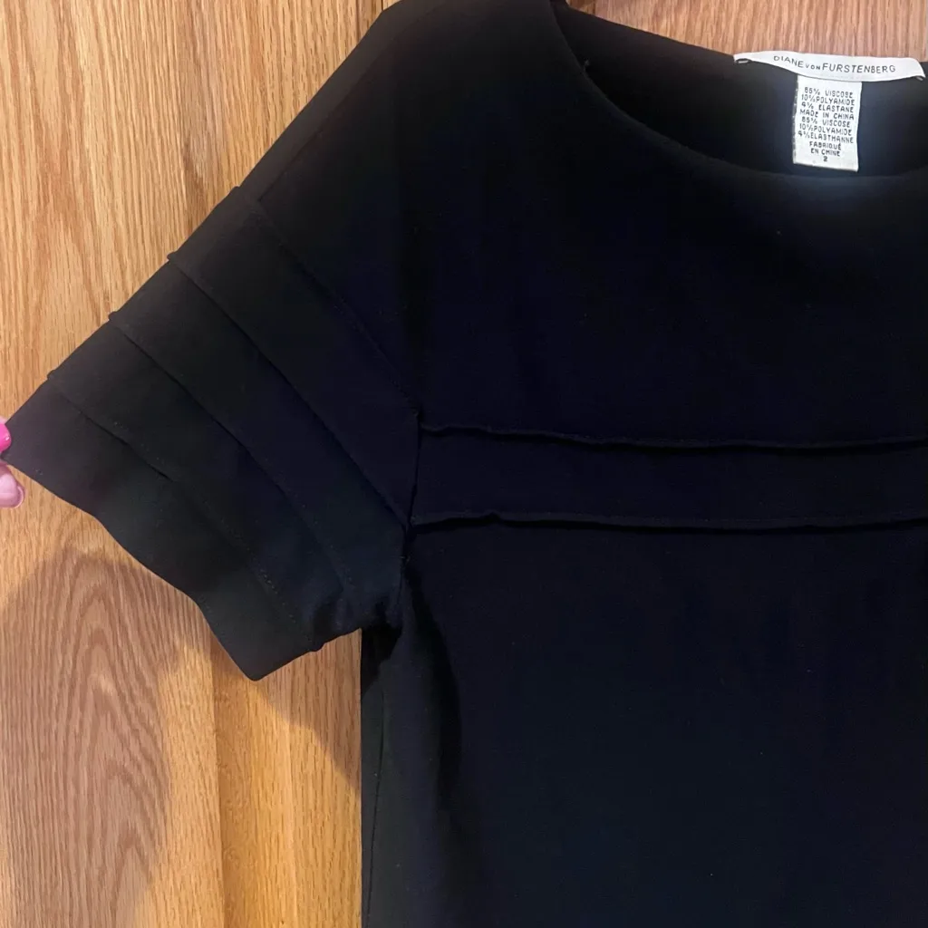 Diane‎ von Furstenberg Short Sleeve Round Neck Stretch Sheath Dress Black Size 2 - Image 9