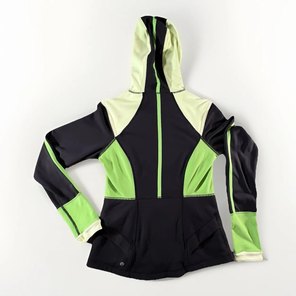 Lululemon Scuba Hoodie Jacket Size 8 Black Green‎ Colorblock Full Zip Pockets - Image 2