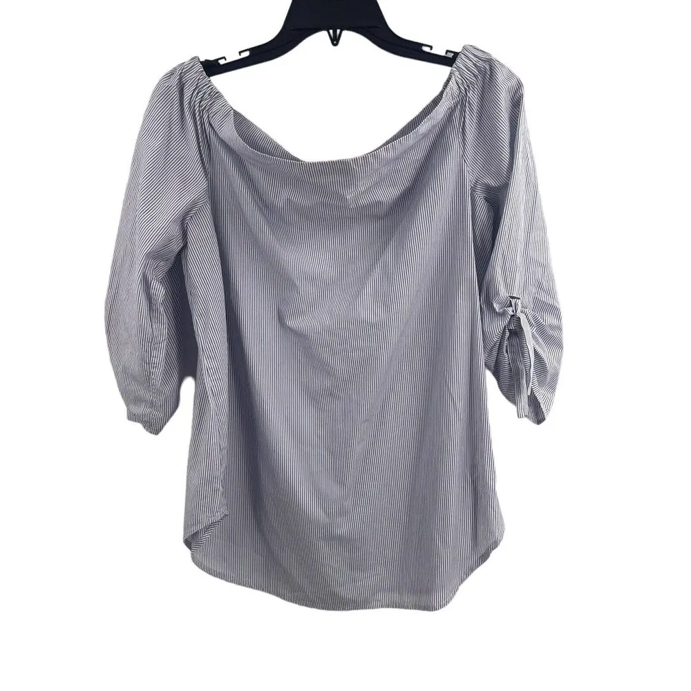 Aritzia Babaton Striped Blouse Tie Cuff Cotton Medium - Image 3