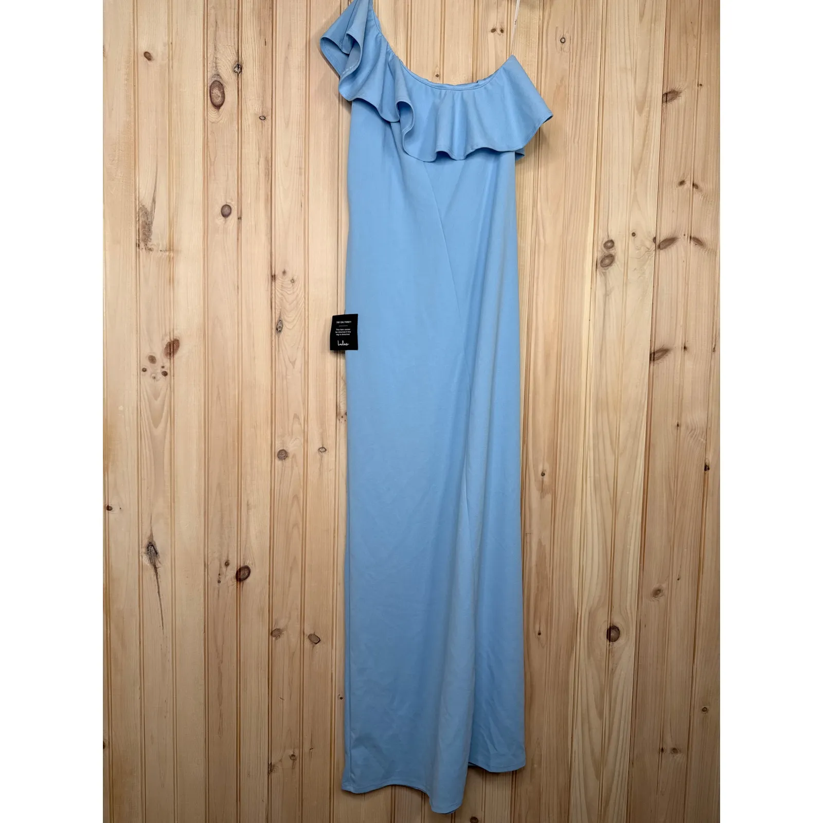 NWT Lulus Last Forever Powder Blue One-Shoulder Ruffle Maxi Dress Banquet Sz XL - Image 6
