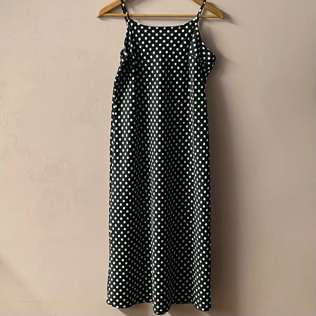 A New Day Black Polka Dot Slip Midi Dress EUC Size S - Image 3