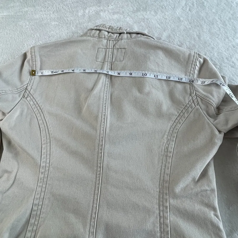 Aeropostale Cotton Embroidered Blazer Jacket Womens S Tan Cream 3 Button Pockets - Image 9