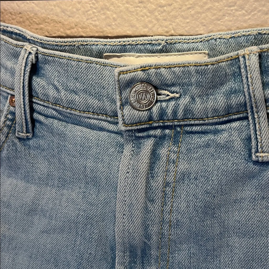 Mother Superior Women’s Denim Cutoffs Shorts Size 27 Thanks Again Racer Stripes Blue - Image 3