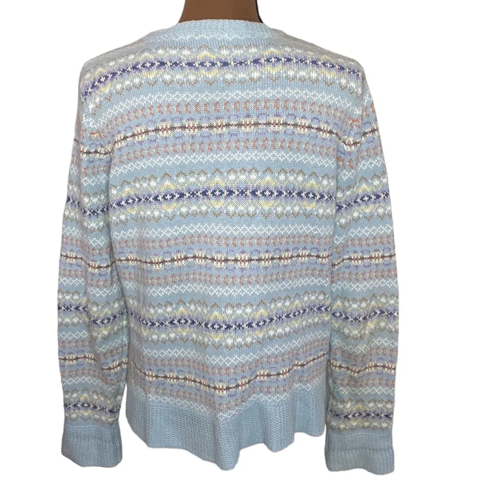 Tiara International light blue fair isle Nordic zip sweater size L - Image 24