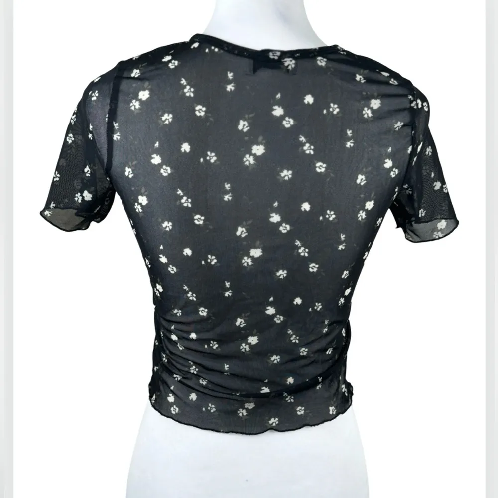 Hollister Black Floral Mesh Baby Tee Top Small - Image 7