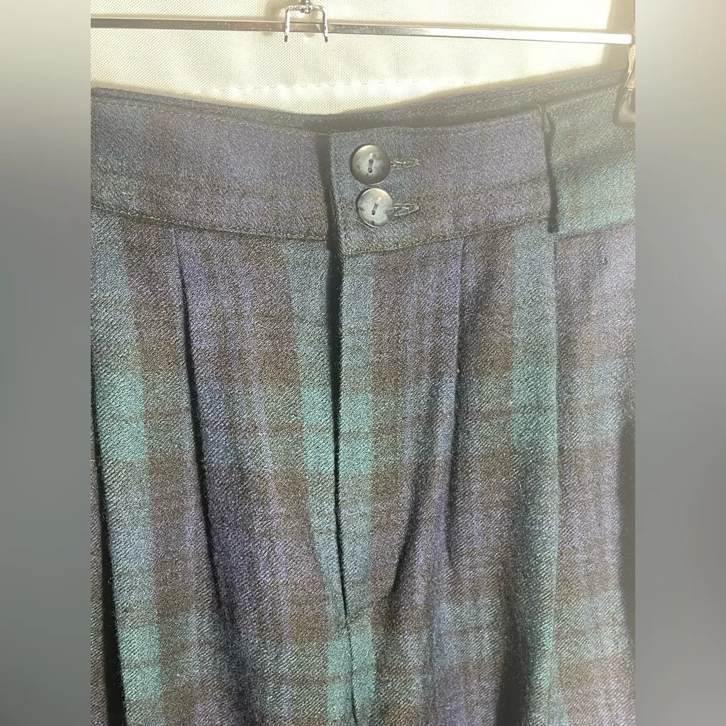 Vintage Giorgio Sant’Angelo Women’s Wool Plaid Trousers Size 4 Made in Bulgaria Blue - Image 3