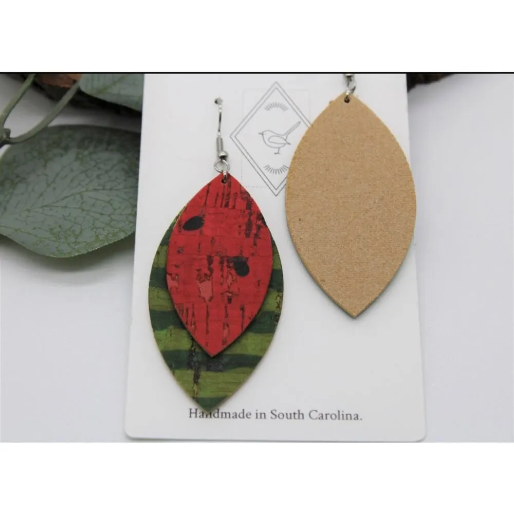 Lightweight Cork Watermelon Earrings, Spring, Summer - Image 3