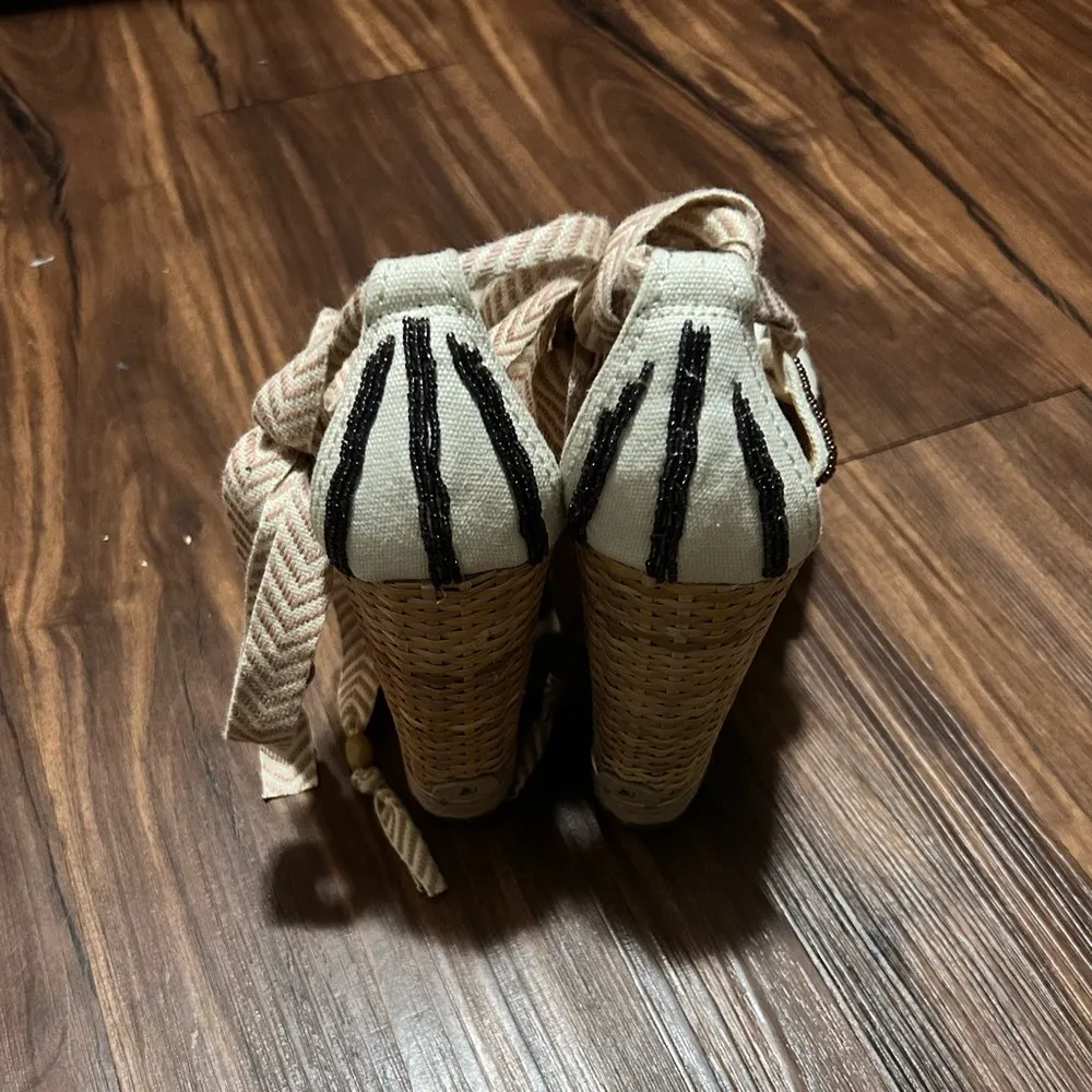 Sam Edelman Trey Metallic Cream Canvas Espadrilles Wedge Sandals | Size: 9.5 - Image 3